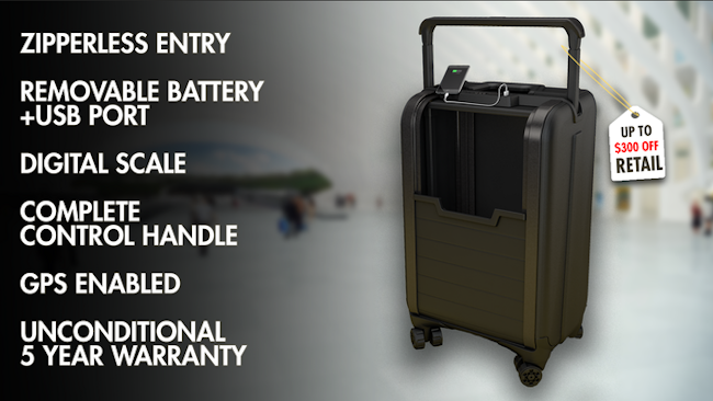 Trunkster: Zipperless Luggage with GPS + Battery + Scale 