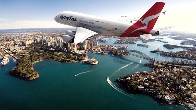 Qantas airplane over Sydney