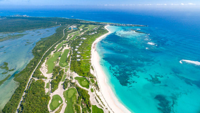 The Abaco Club on Winding Bay golf course aerial
