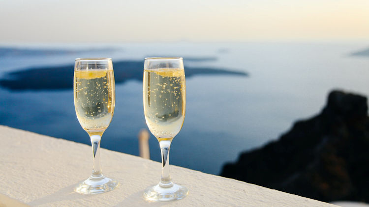greece honeymoon champagne