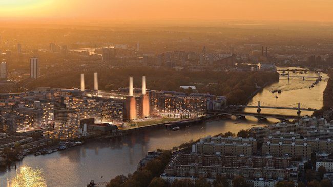 Battersea Power Station aerial sunset