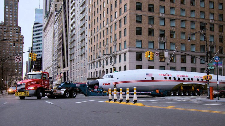 TWA Hotel's 1958 Lockheed Constellation 'Connie' Rolls Into Times Square