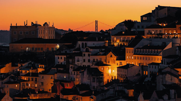 Lisbon at Sunset from a Cruise Ship on the Tagus