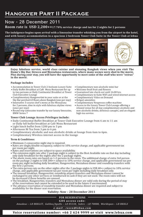Bangkok's lebua Hotels Offer The Hangover Part II Travel Package