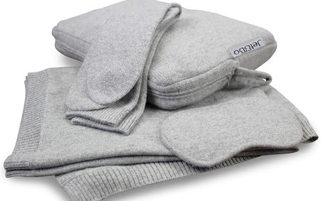 Jet&Bo 100% Pure Cashmere Travel Set: Blanket, Eye Mask, Socks, Carry/Pillow Case 