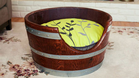 Custom Pet Beds Made From Wine Barrels