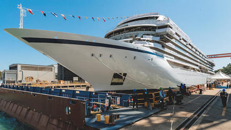 Viking Marks Float Out of Newest Ocean Ship, Viking Mira