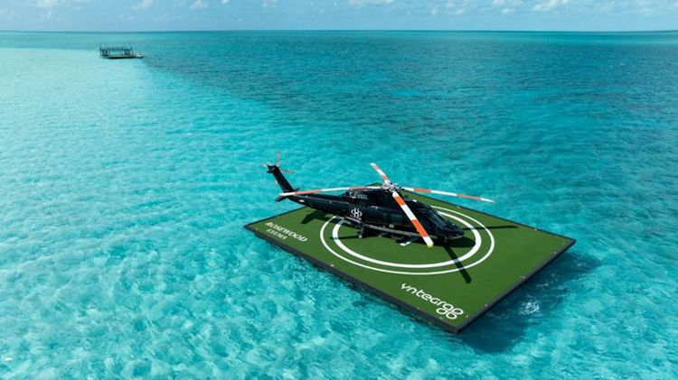 World’s First Floating Helipad at Rosewood Exuma