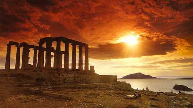 Temple of Poseidon, Sounion at sunset