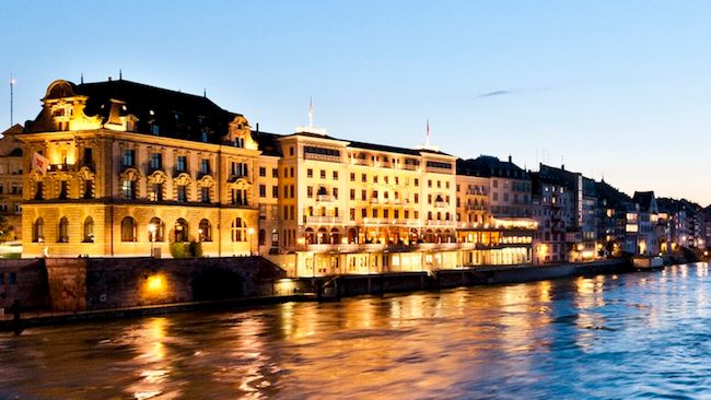 Les Trois Rois hotel exterior night