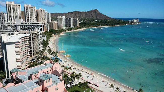 View of Waikiki Beach from Royal Hawaiian tower