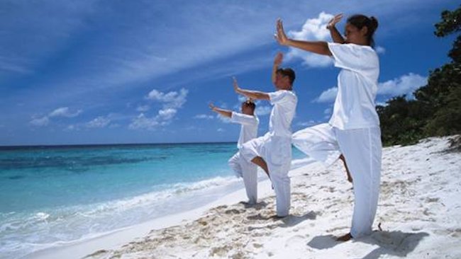 Soneva Fushi yoga on beach