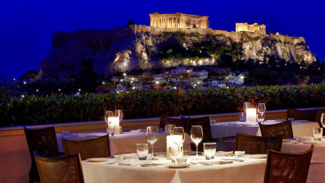 Hotel Grande Bretagne dining acropolis view