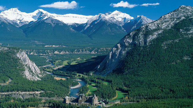 Fairmont Banff Springs Hotel aerial summer