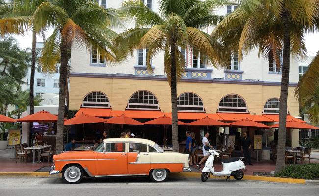 vintage car on Ocean Drive South Beach