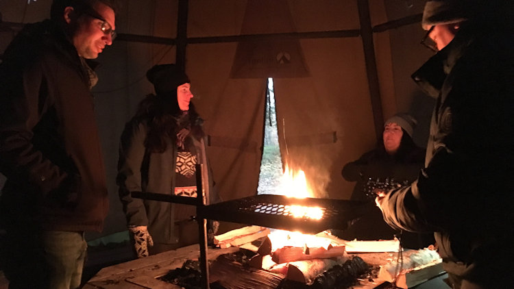 Sami hut in Lapland interior with fire pit