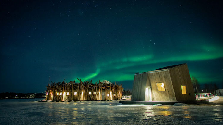 Arctic Bath hotel winter night