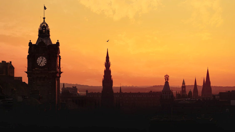 Edinburgh, Scotland orange sky