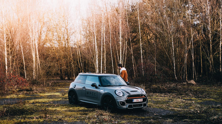 Mini car in woods