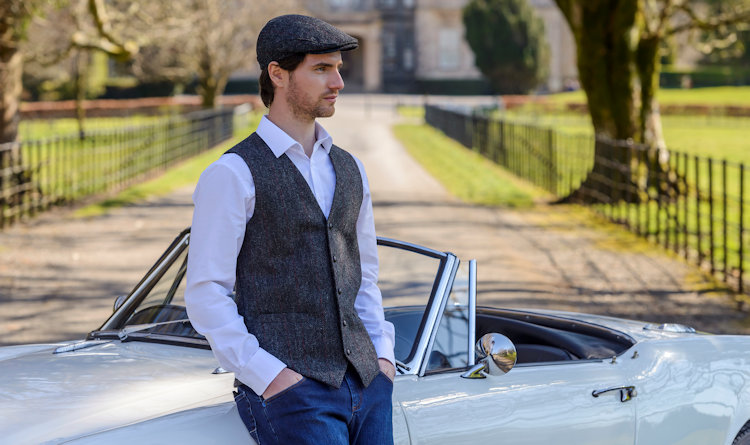 tweed vest and cap