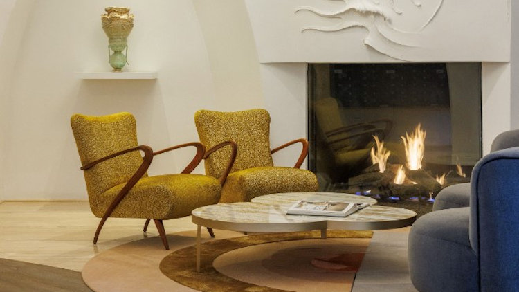 cozy lobby fireplace