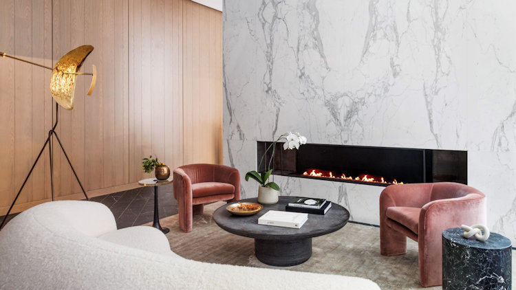 cozy lobby fireplace