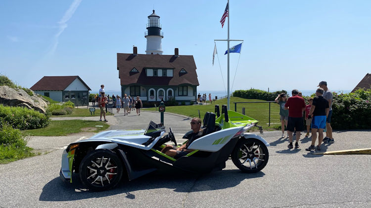 Polaris Slingshot at Portland Head Light