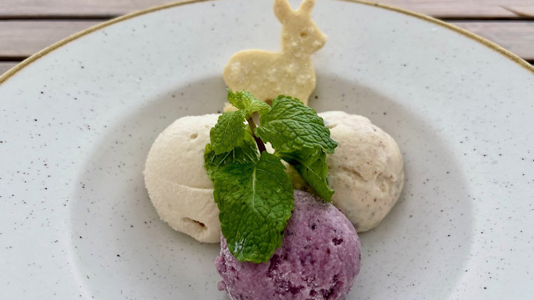 Homemade ice cream with puku-shaped shortbread