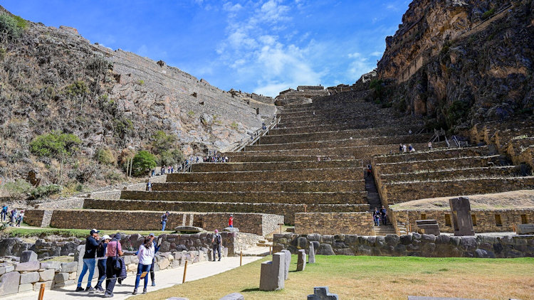 Stone terraces climbing to the Temple Hill fortress at Ollantaytambo