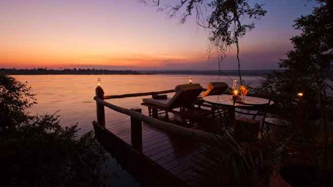 Tongabezi Lodge deck sunset