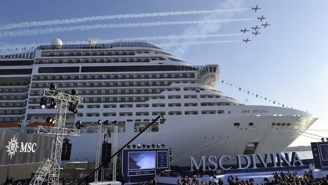 MSC Divina Christening acrobatic flight show of Captens Aerobatic Display Team and Breitling Jets Team